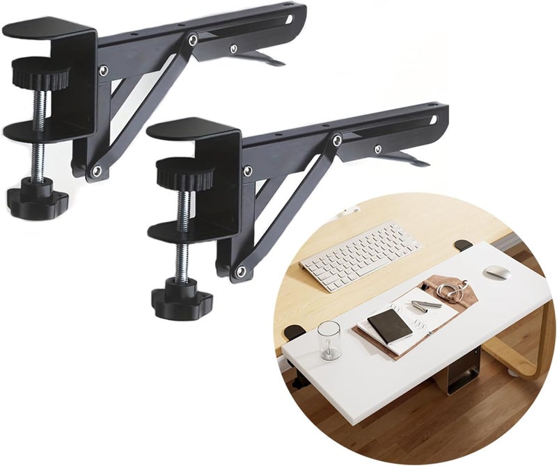 YOUSBEZY Under Desk Keyboard Tray Support Bracket Adjustable Desktop Extension Board Stand Clamp-on Keyboard Holder Arm Rest Tray Extension Plate Support Rack for Desk, 1 Set (Style01) - Image 1